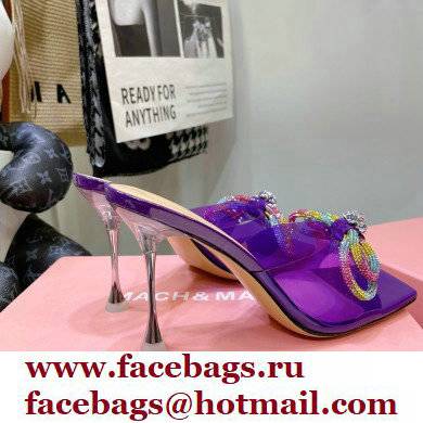 Mach  &  Mach Heel 8.5cm Crystal Double Bow Mules PVC Purple 2022